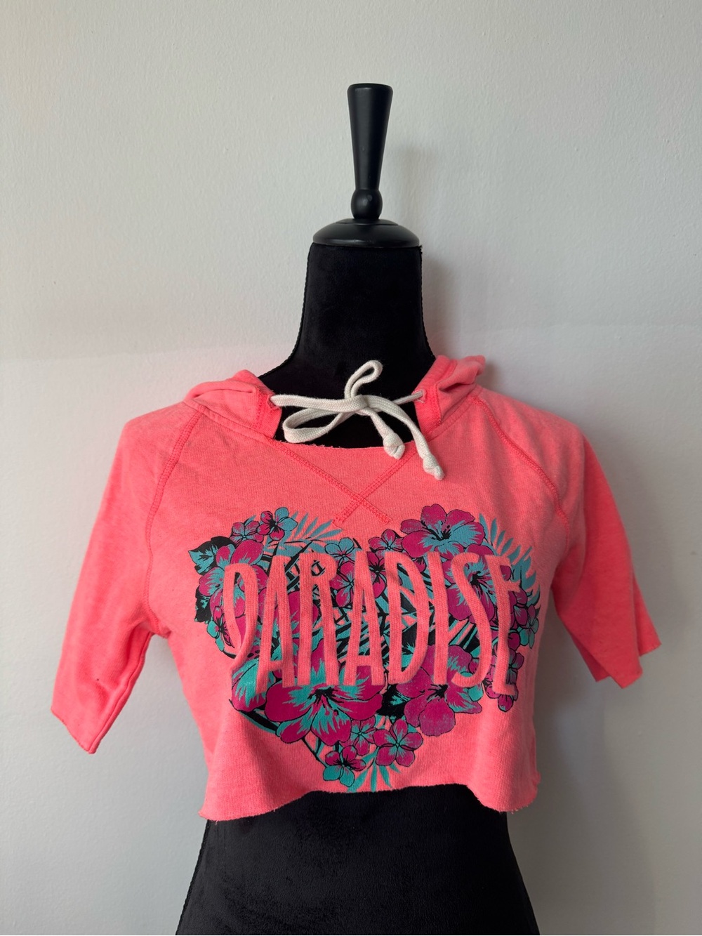 Pink 'Paradise' Floral Crop Hooded Tee